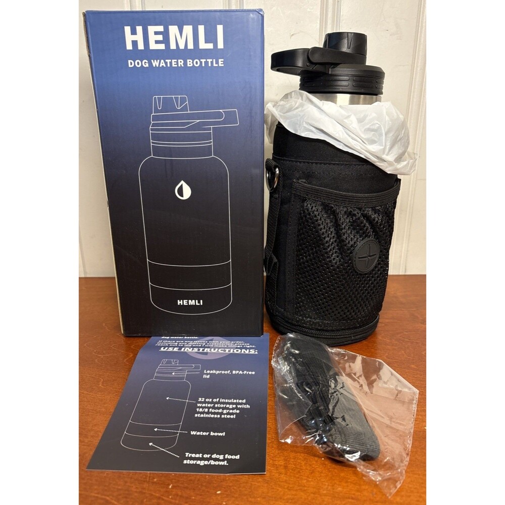 NEW HEMLI 32oz Dog Water Bottle Travel Kit Stainless Steel insulated Carry Case